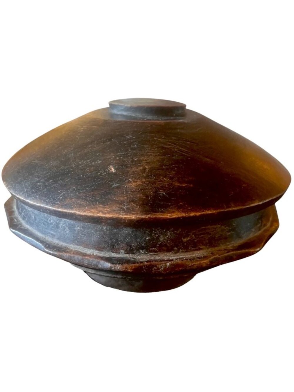Indonesian Hand Carved Wooden Lidded Bowl Edge Trim SkyFire Gallery 6.5" Tx9" D